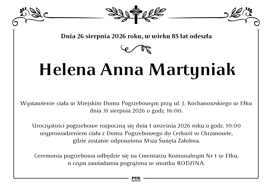 Helena Anna Martyniak - nekrolog